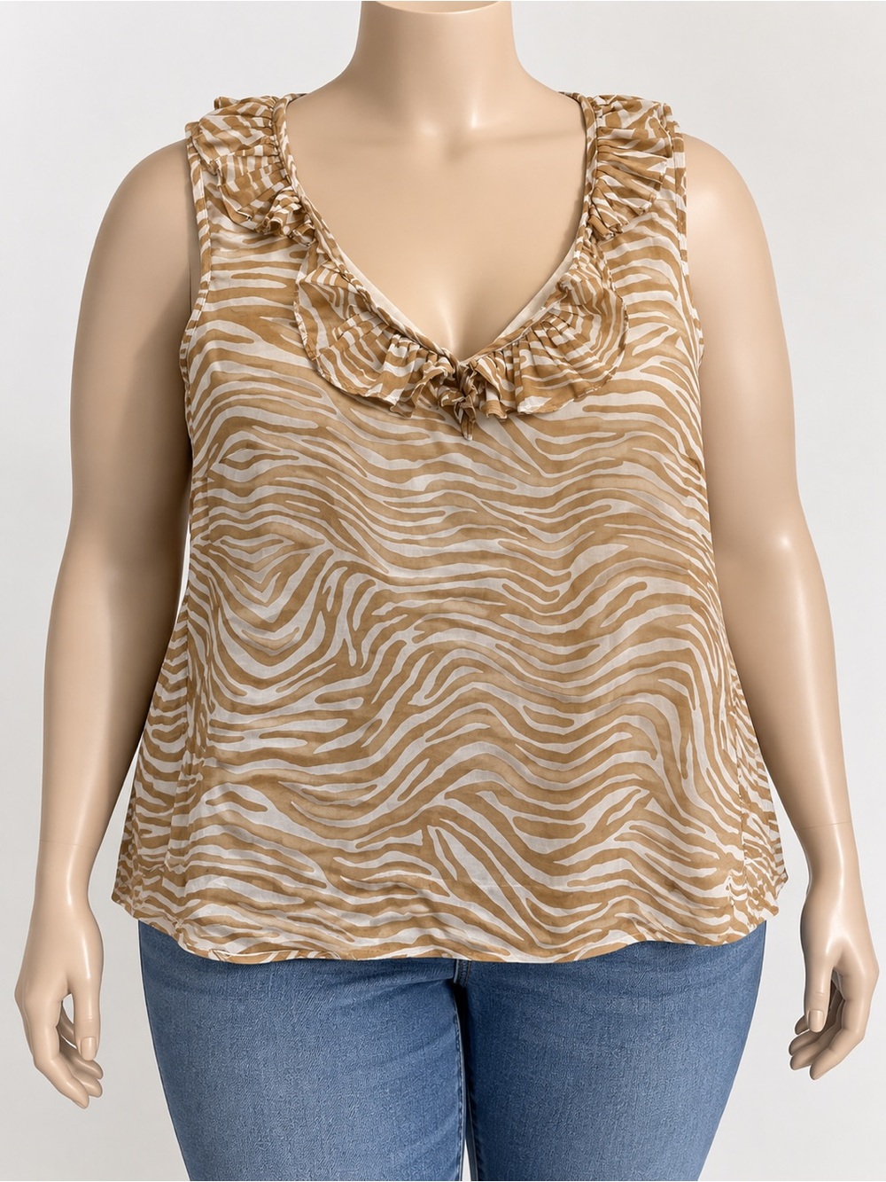 TALBOTS Tan & Beige Zebra Print Tank size 14